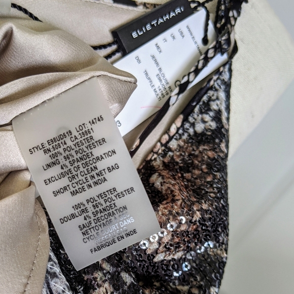 Elie Tahari Blouse Sleeveless Sequin Snake Print Draped Neck Truffle Black L NWT - Picture 16 of 16